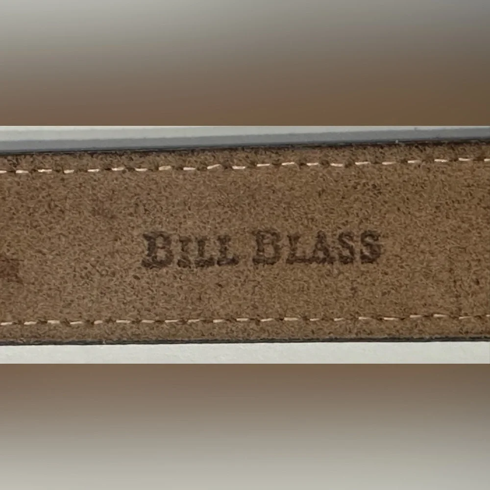 BILL BLASS DESIGNER CORDOVAN BROWN LEATHER BELT, CROCO-EMBOSSED, GOLD BUCKLE,